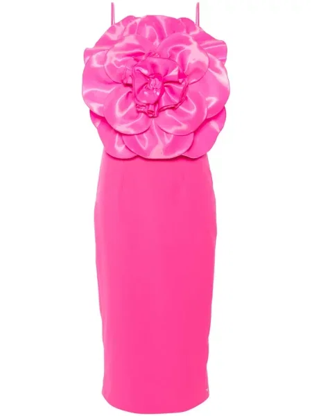 Rochie Nissa cu model floral din crep de costum roz