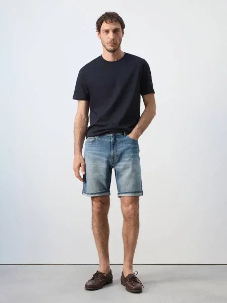 Bermudy dżinsowe slim fit średni Mężczyzna 46 MANGO MAN niebieski