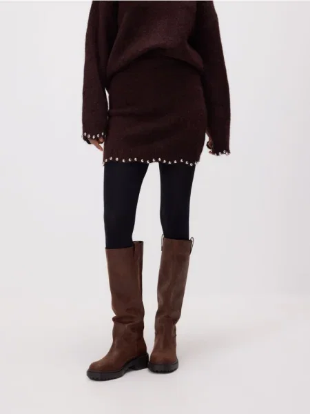 Reserved Spódnica mini z aplikacjami ciemnobrązowy