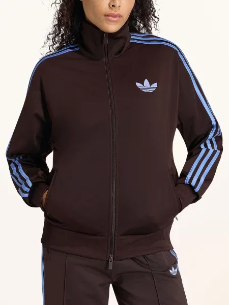 Adidas Originals Bunda Firebird Loose tmavě hnědá / neonově modrá
