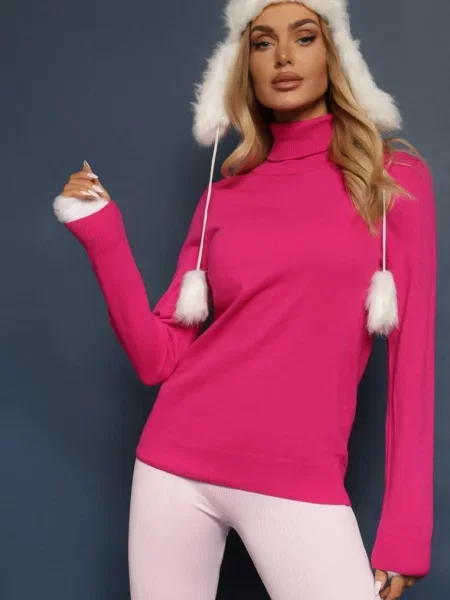 Fuksjowy Klasyczny Golf ze Ściągaczami przy Rękawach Felinia różowy