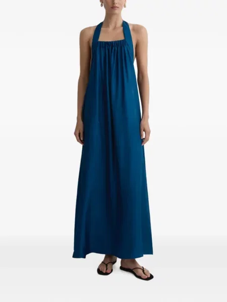 Rochie maxi Bondi Born de mătase cu gât halter albastru