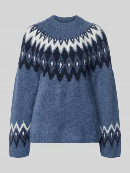 Sweter o kroju relaxed fit z dodatkiem wełny model Jacquard' Gina Tricot granatowy