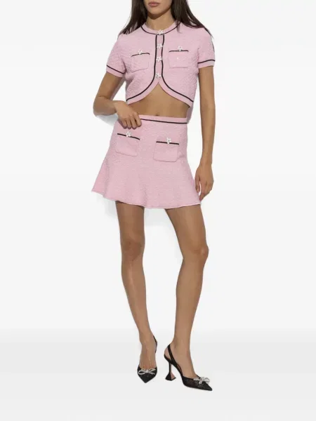 Fusta mini Self-portrait cu paiete tricotate roz