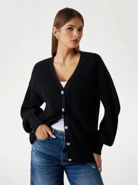 Cardigan Guess clasic cu decolteu în V negru