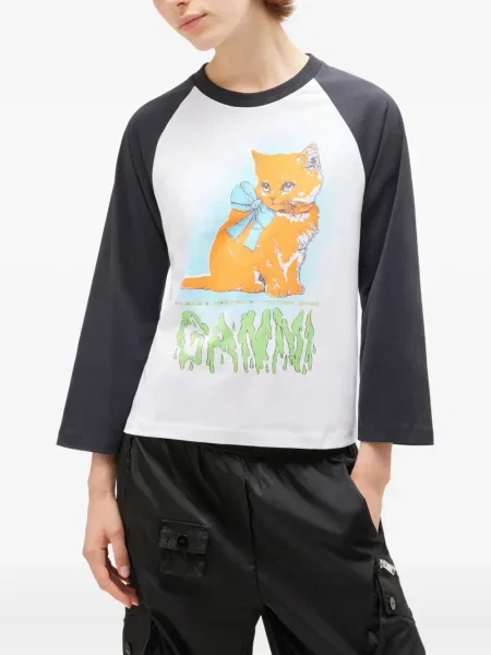 Top Ganni cu imagine alb