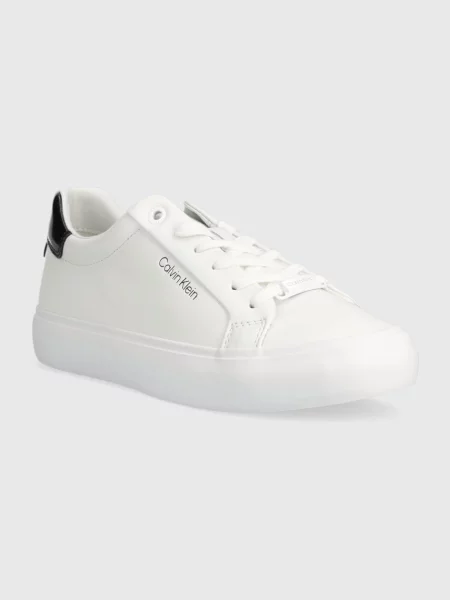 Sneakerși Calvin Klein cu șireturi din piele alb