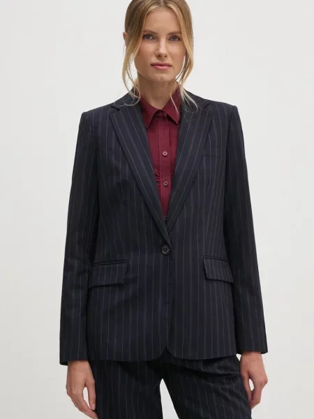 Вълнено сако Lauren Ralph Lauren с едно копче с десен тъмносиньо