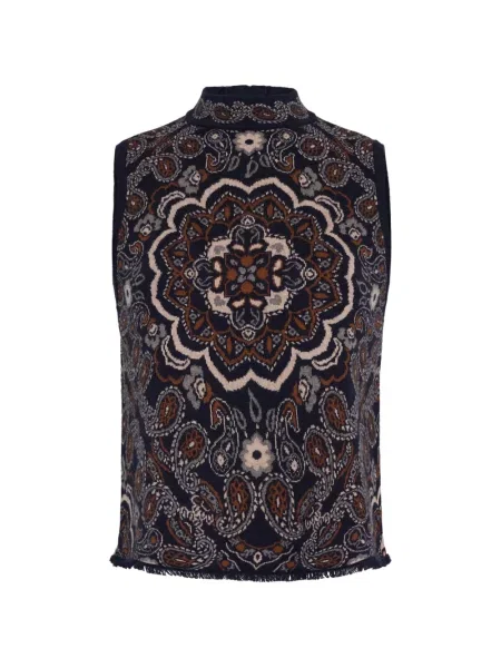 Top Cara Cara cu franjuri cu model paisley albastru