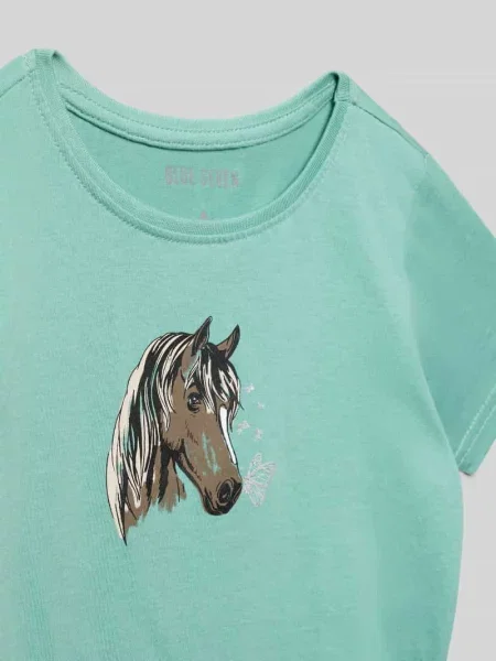 T-shirt z nadrukiem z motywem i okrągłym dekoltem Blue Seven