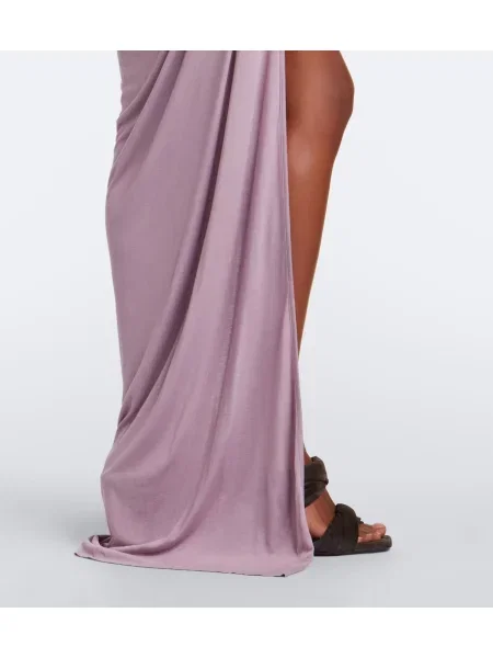Rochie Rick Owens cu volane din jerseu cu un umăr gol roz