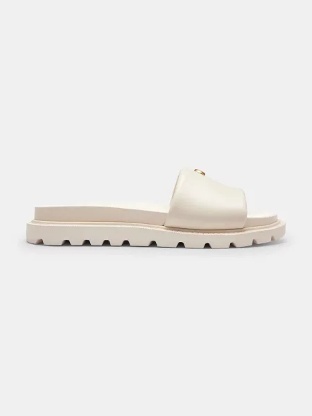 Coach papuci cu plat pentru femei din piele Brynn Leather Slide Sandal alb