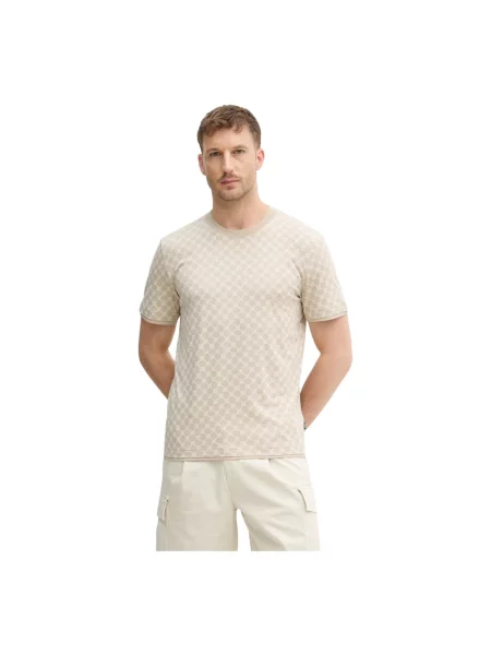 T-shirt z wzór z logo i okrągły dekolt Joop! Collection beżowa