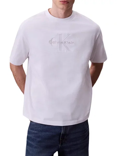 Тениска Calvin Klein Jeans с апликация от джърси бяло
