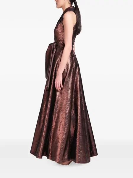 Rochie maxi Baruni fără mâneci din jacard maro