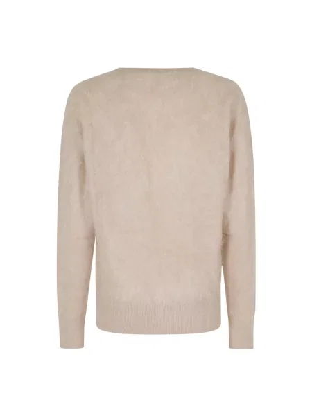 Sweter Seventy z dekoltem w serek beżowy