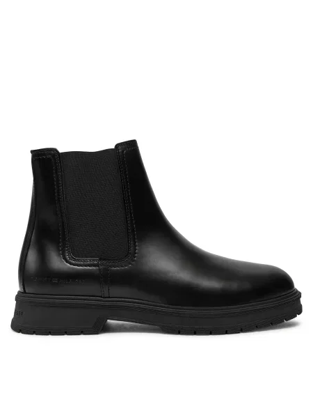 Кожени боти челси Tommy Hilfiger HILFIGER ABRASIV WARM LTH CHELS черно