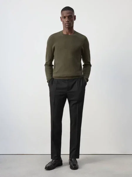Sweter z cienkiej dzianiny bawełnianej oliwkowozielony Mężczyzna S MANGO MAN