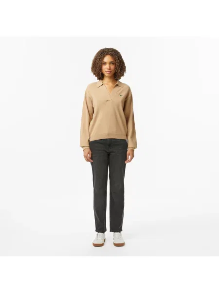 Lacoste Sweter Z Kołnierzykiem Polo O Klasycznym Kroju beżowy
