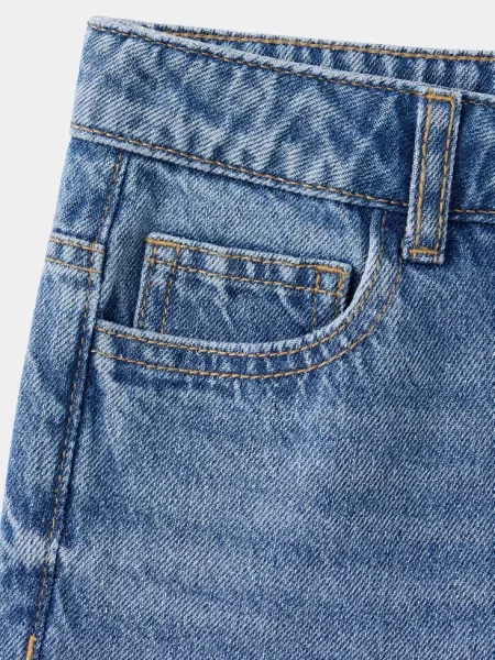 Jeansy regular fit z wywiniętymi nogawkami średni Dzieci 7 MANGO KIDS niebieski