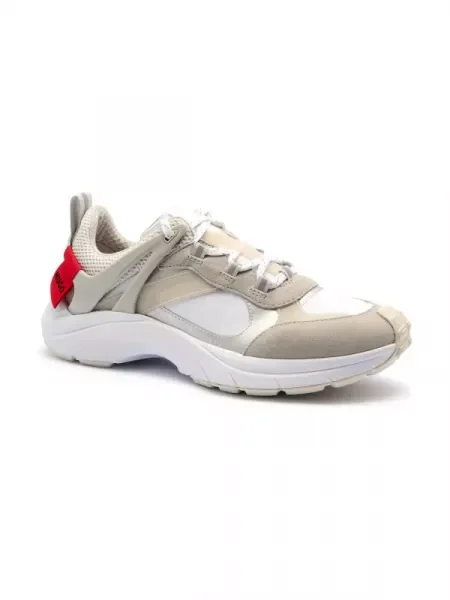 HUGO Sneakers cu adaos de piele alb
