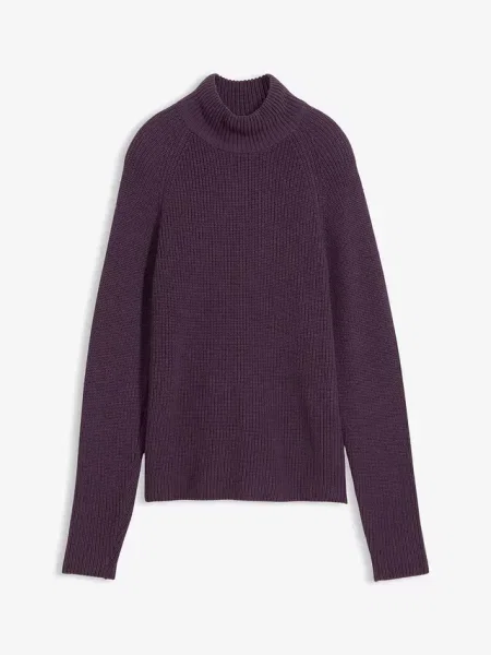 Sweter z prążkowanej dzianiny z czystej bawełny organicznej fioletowy