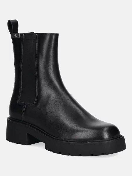 Кожени боти челси Calvin Klein Jeans COMBAT MID CHELSEA BOOT HW LTH с платформа черно