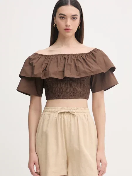 Gaudi bluza z volančki rjava