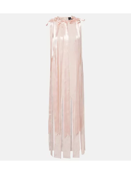 Rochie maxi Simone Rocha cu funde cu model floral din jacard roz