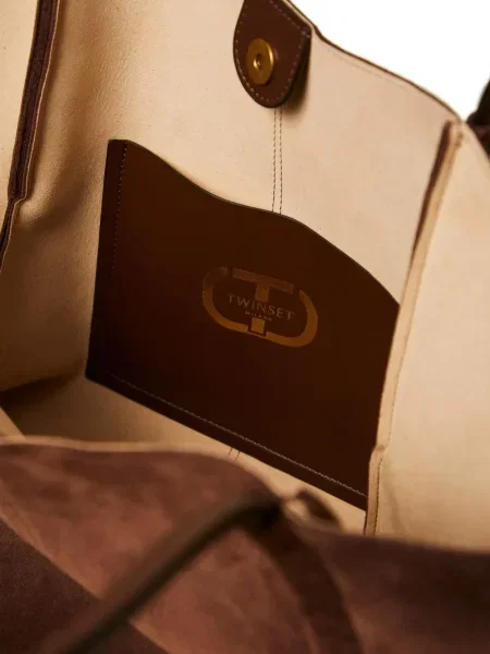 Geantă Twinset din piele de căprioară maro