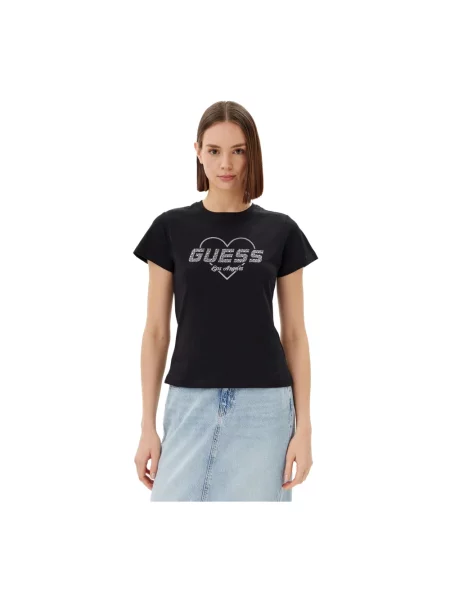 T-shirt z obszyciem kamieniami stras model ‘NARCISO’ Guess Activewear czarna