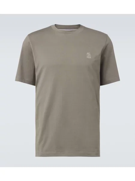 Tricou Brunello Cucinelli din jerseu cu autograf verde