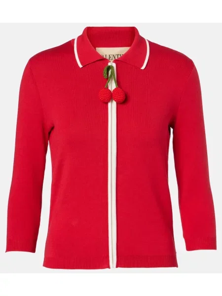 Dzianinowy kardigan Valentino prążkowany czerwony