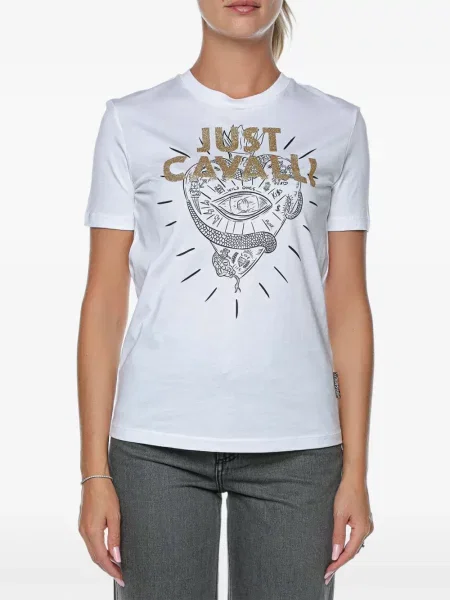 Tricou Just Cavalli cu motiv cu inimi alb
