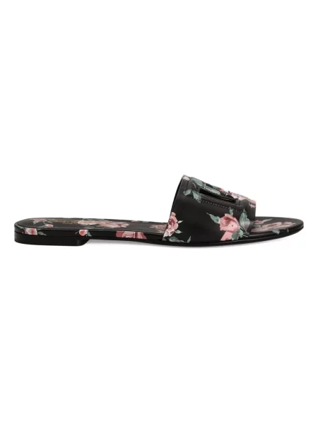 Klapki Dolce And Gabbana skórzane z nadrukiem