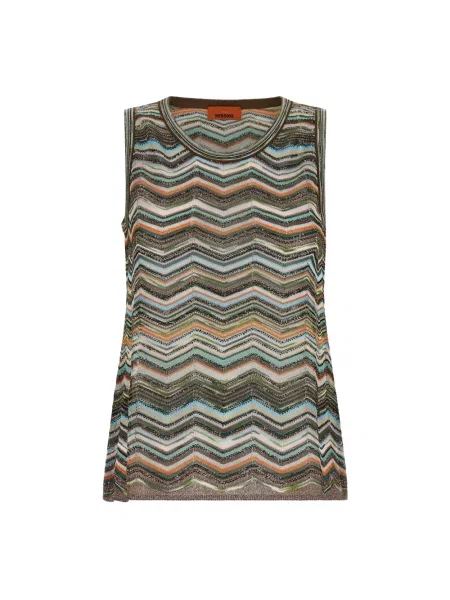 Lniany sweter Missoni bez rękawów w jodełkę
