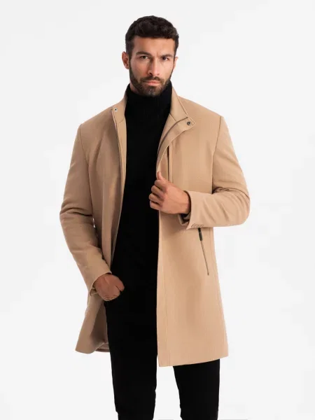 Kabát Ombre Clothing s vysokým golierom hnedá