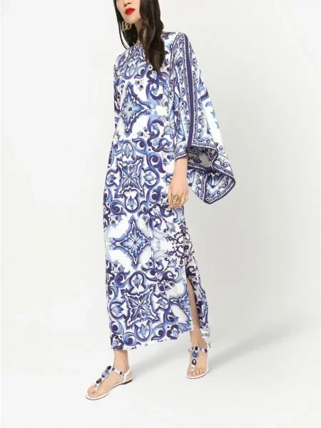 Raštuotas maxi suknele Dolce & Gabbana mėlyna