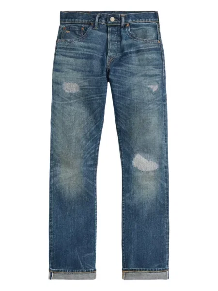 Blugi drepți Ralph Lauren Rrl zdrențuiți albastru