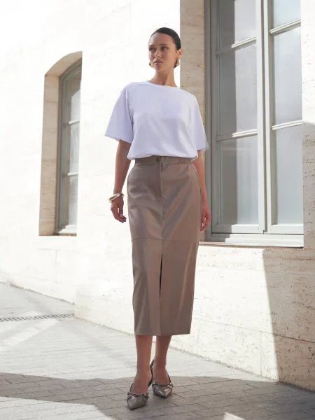 Спідниця міді Seventeen віскоза/поліестер бежевий