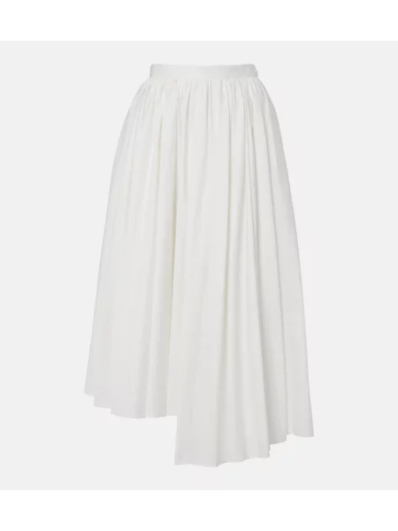 Fustă midi Self-portrait din poplin alb