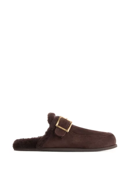 Papuci tip mules Jimmy Choo cu cataramă cu bretele maro