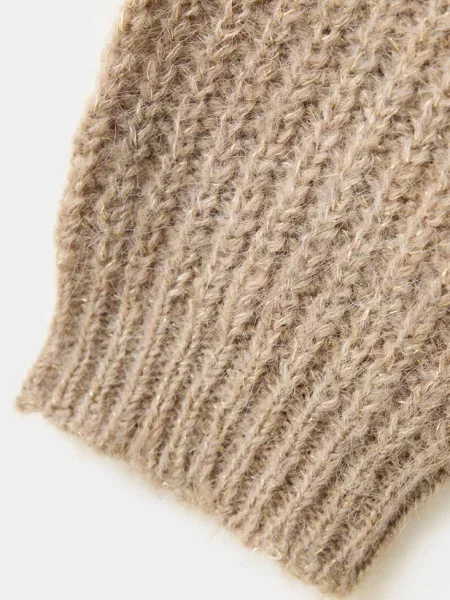 Sweter z dzianiny z dekoltem w serek i metalizowaną nitką średni Teen XXS MANGO TEEN brązowy