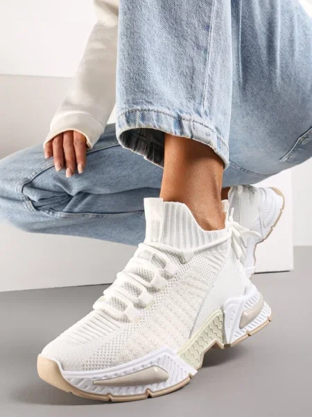 Sneakersy Sportowe na Grubej Podeszwie ze Skarpetkową Cholewką Xille białe