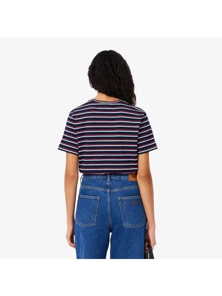 Lacoste T-Shirt Z Okrągłym Dekoltem W Paski Regular Fit granatowy