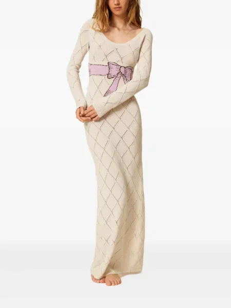 Rochie maxi Twinset cu funde de costum alb