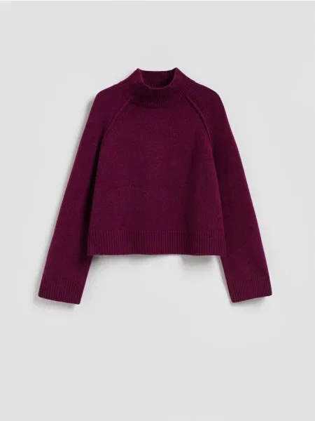 Reserved Pulover cu guler rulat din lână bordo