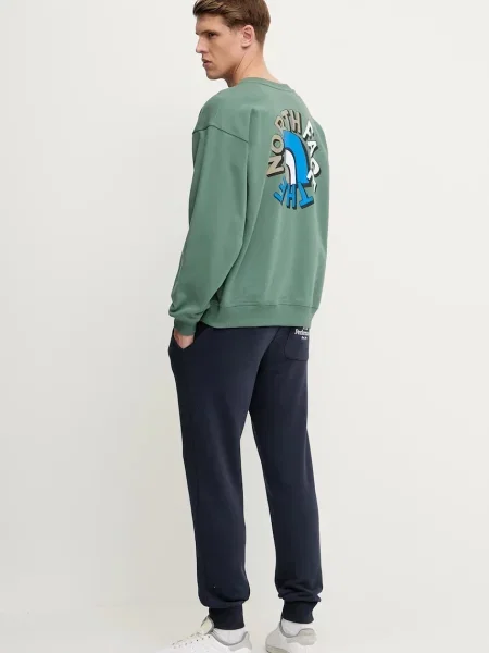 Bombažen pulover The North Face Nuptse Oversized zelena