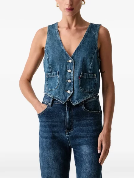 Gulerat vestă denim Levi's® cu decolteu în V de catifea cord albastru