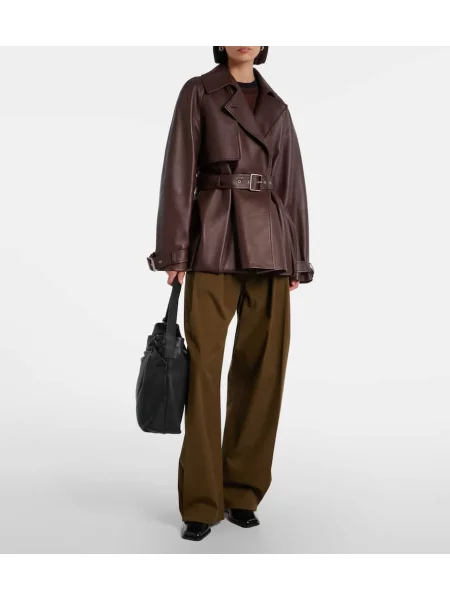 Pantaloni Loewe cu talie înaltă de mătase plisate verde